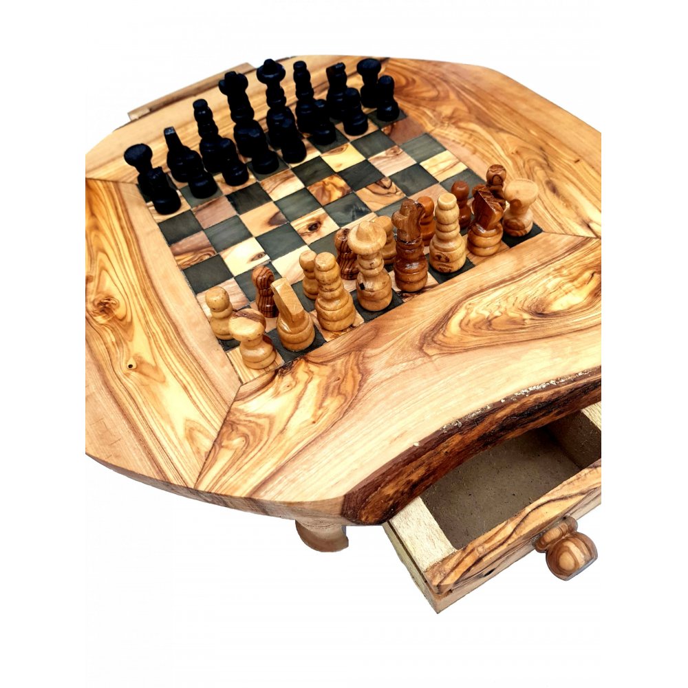 Olive Wood Chess Board with Drawer  37cm X 40cm