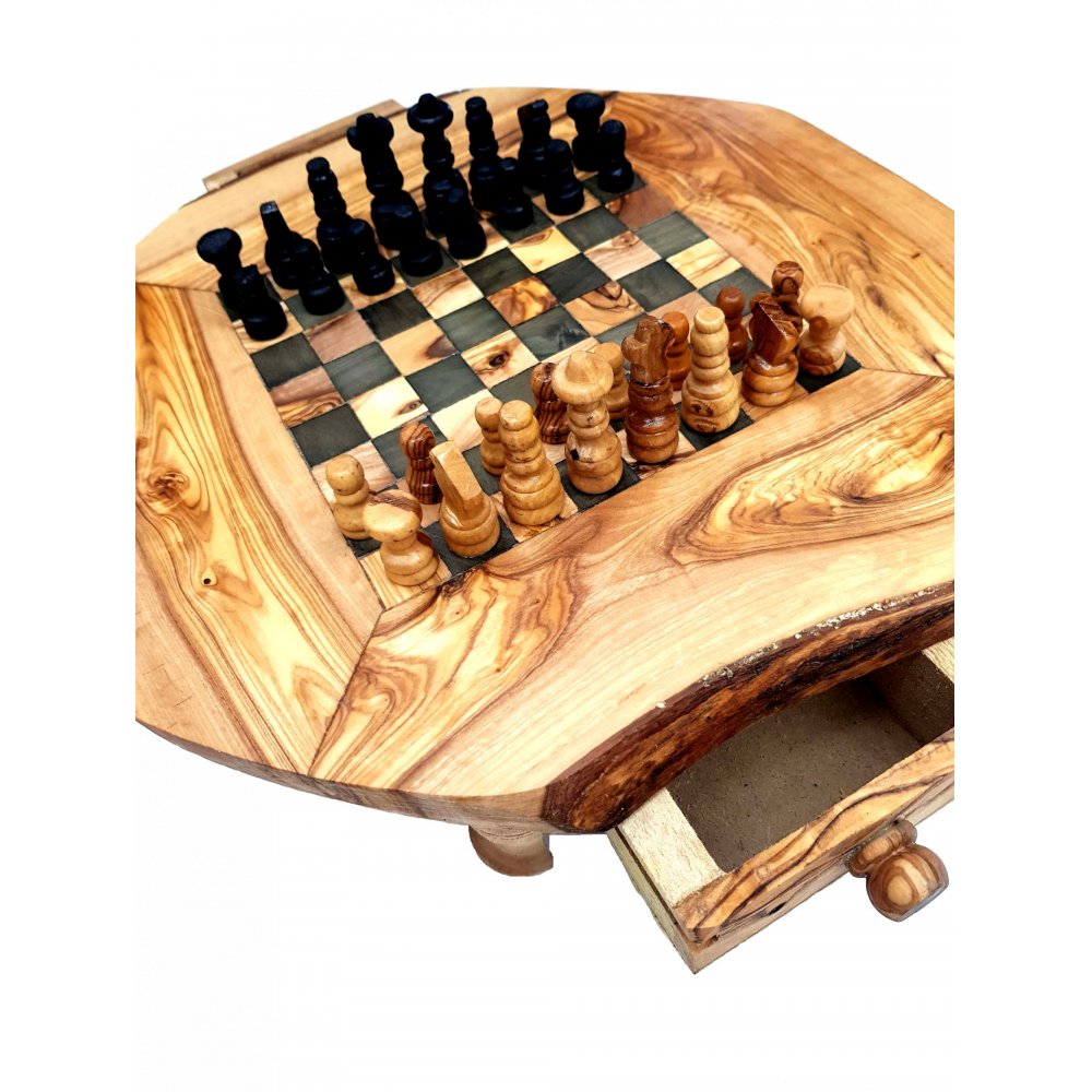 Olive Wood Chess Board with Drawer  30cm X 30cm