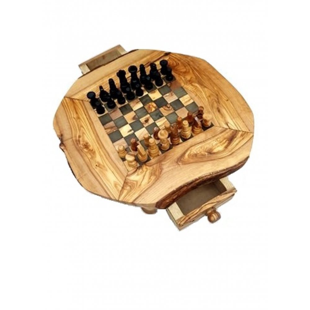 Olive Wood Chess Board with Drawer  37cm X 40cm