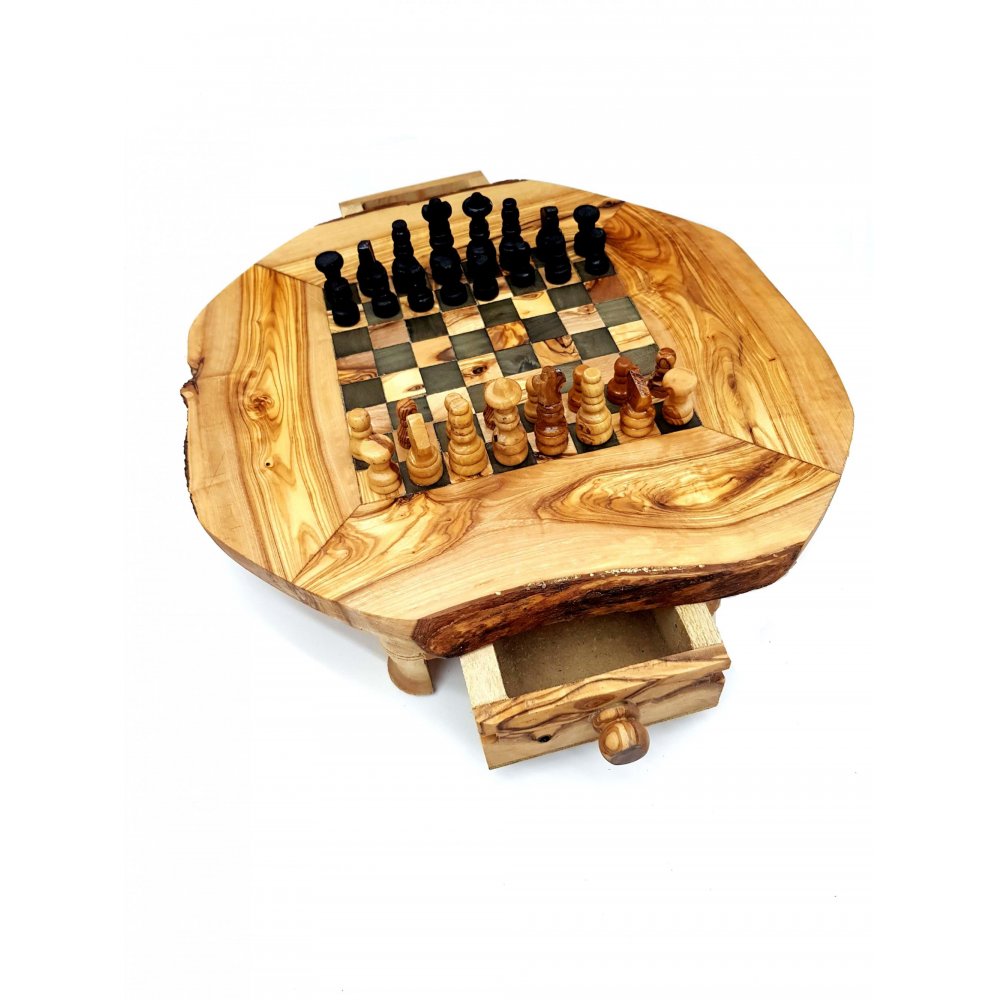 Olive Wood Chess Board with Drawer  37cm X 40cm