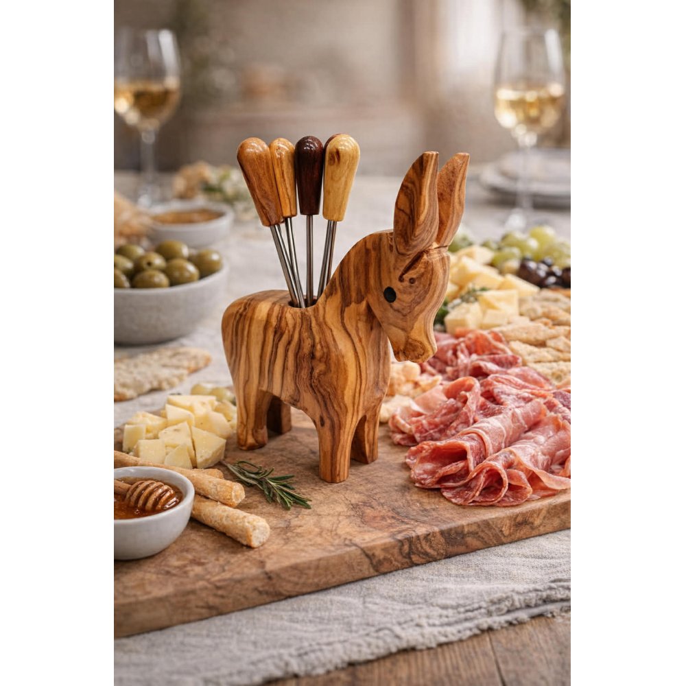 Χειροποίητο γαϊδουράκι από ξύλο ελιάς με πιρουνάκια (6Τμχ.)