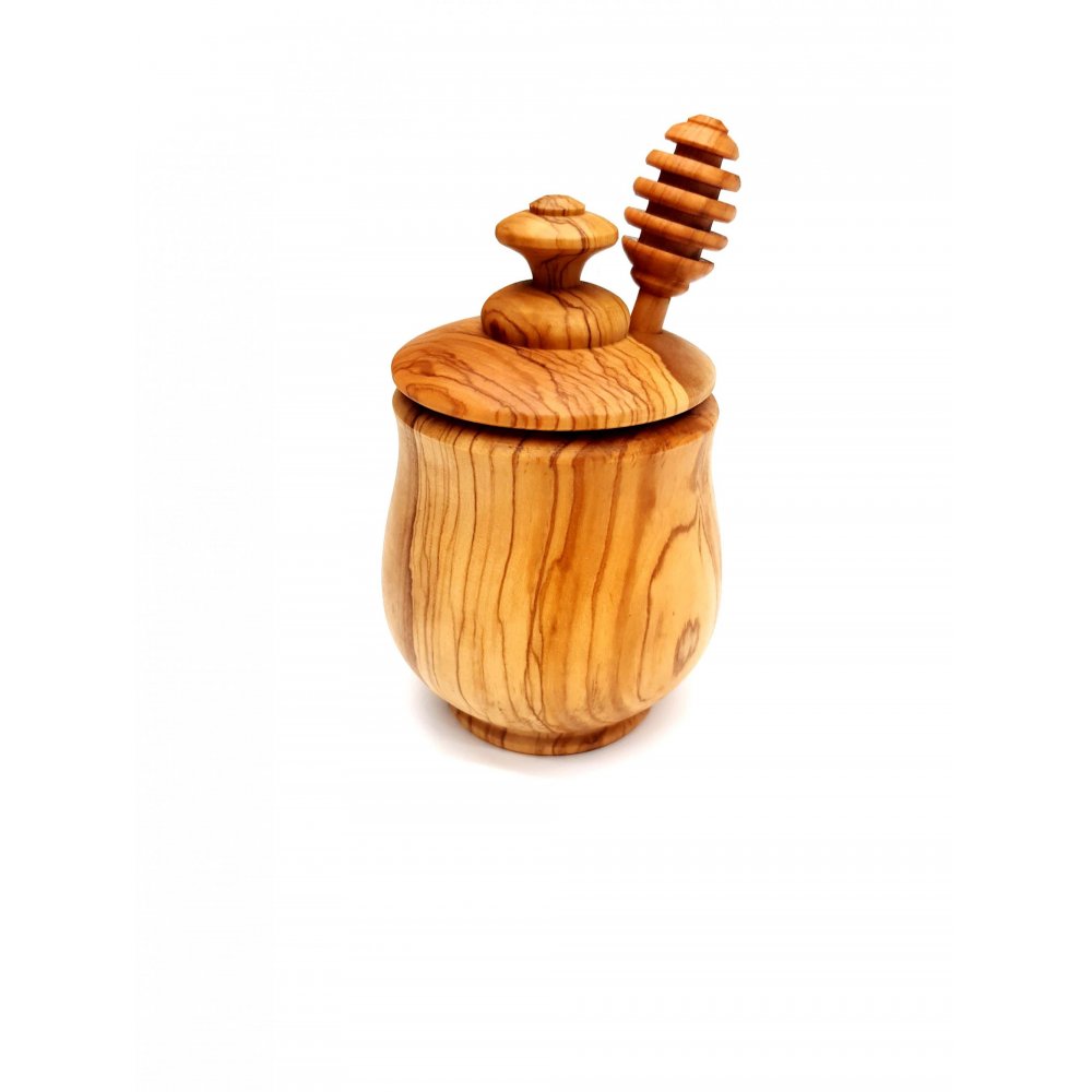 handmade olive wood honey jar 13cm