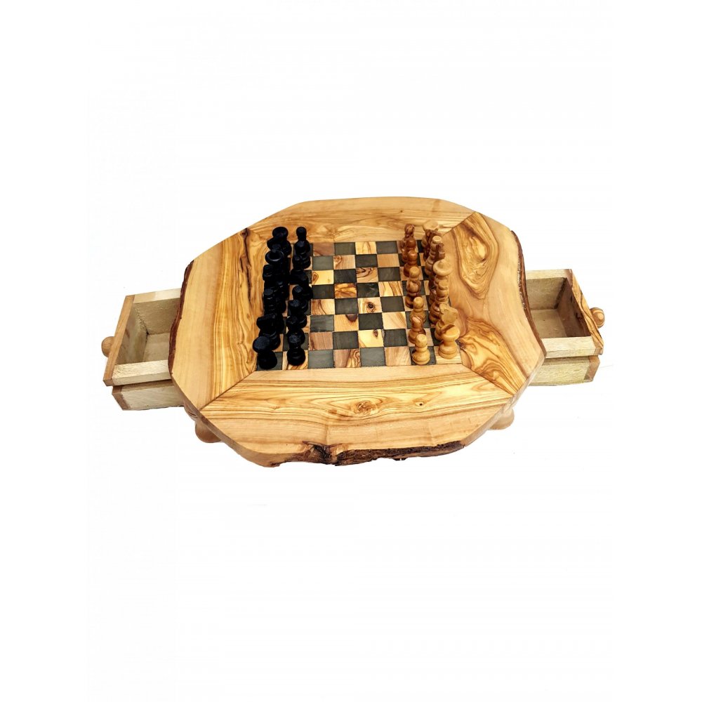 Olive Wood Chess Board with Drawer  37cm X 40cm