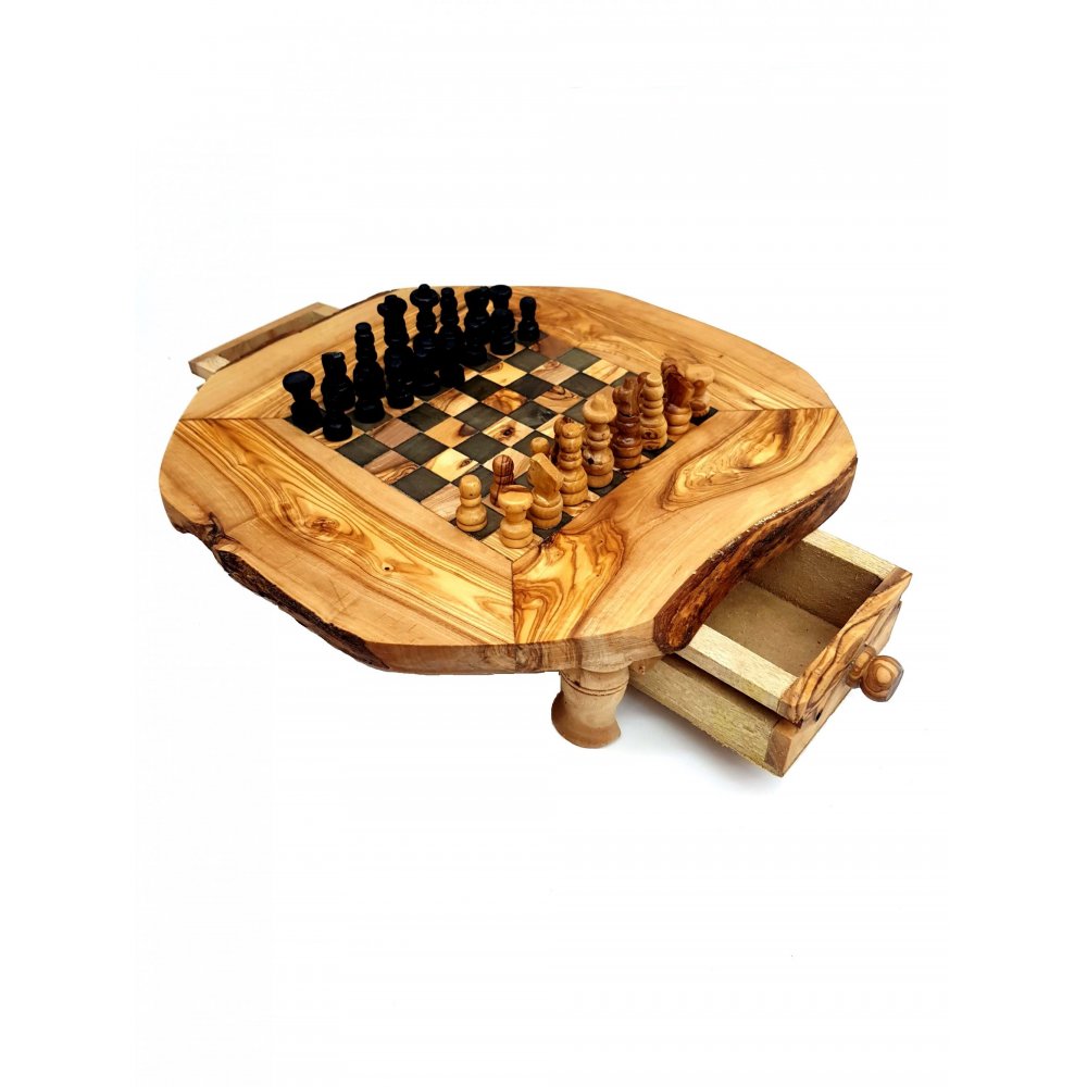 Olive Wood Chess Board with Drawer  30cm X 30cm