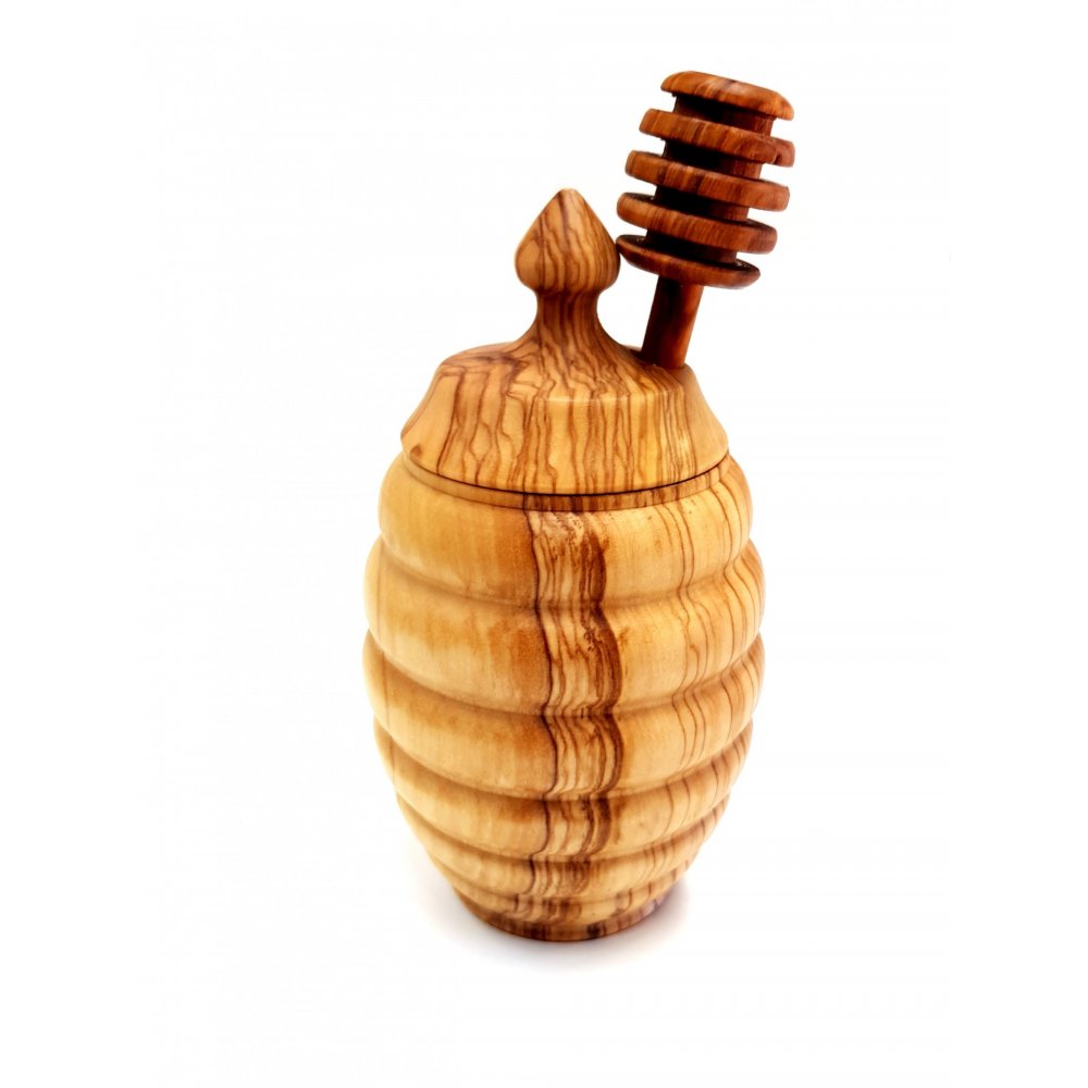 handmade olive wood honey jar 16cm