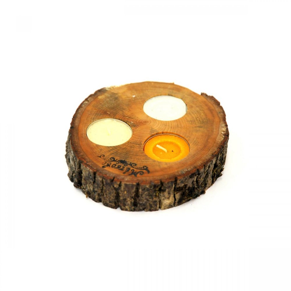 Flat Log Three-Tealight Holder