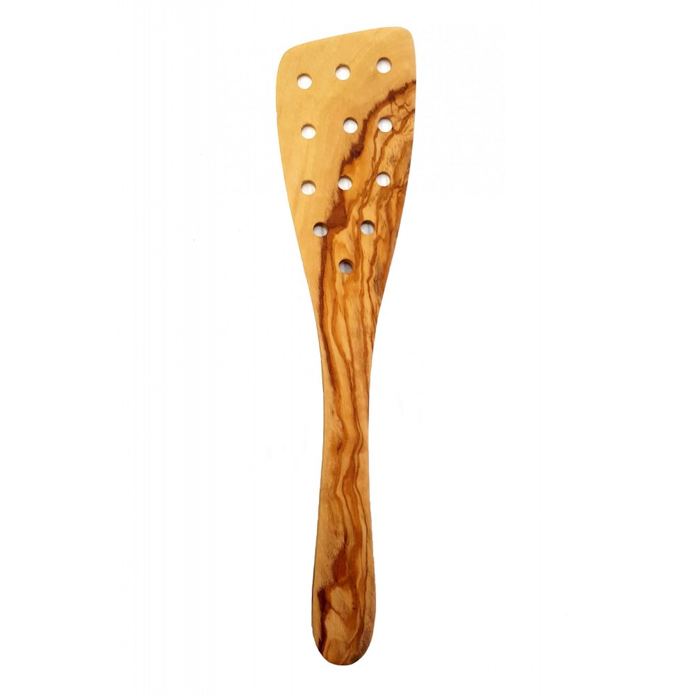 Handmade spatula from Greek olive wood with holes 32cm