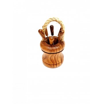 Wooden Art  handmade basket made of olive wood with forks (6pcs.)