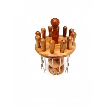 Wooden Art  Handmade carousel from olive wood, with 6pcs. handled picks-forks