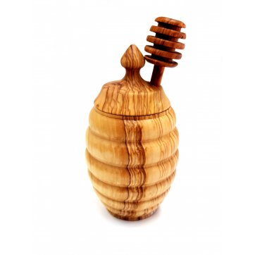 Wooden Art handmade olive wood honey jar 16cm