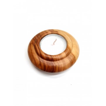 Wooden Art Flat Tealight Holder from olive wood 3cm x 8cm