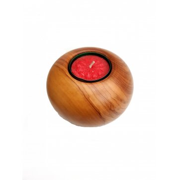 Wooden Art Ball Tealight Holder from olive wood 6cm x 9cm