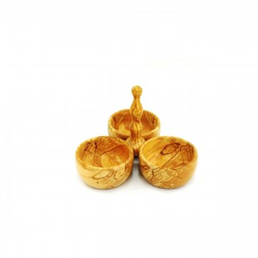 Wooden Art Three-bowl server with Handle