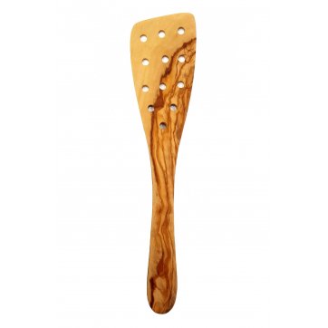 Wooden Art Handmade spatula from Greek olive wood with holes 32cm